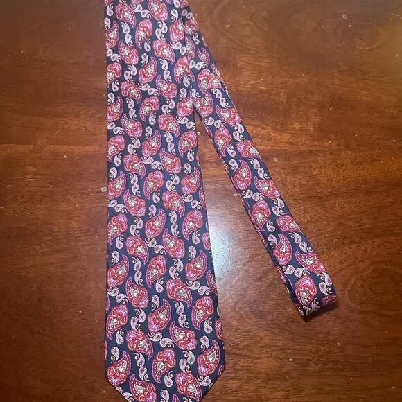 MCM Vibrant Red and Blue Paisley Design 100% Silk Designer Tie